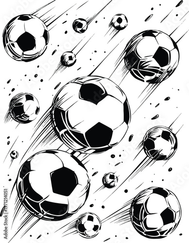 Seamless grunge soccer ball pattern vector illustration featuring black football spheres for team sport championship and competition game design