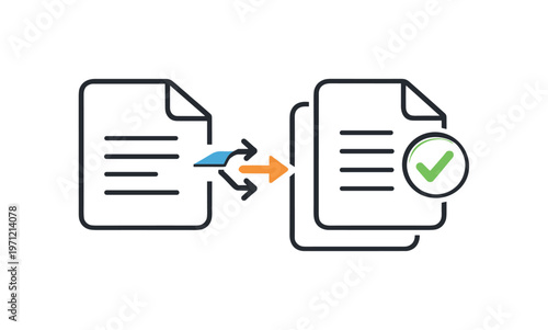 Conflict resolution and merge decision in collaborative document editing environments, two overlapping document shapes with a small split arrow and a