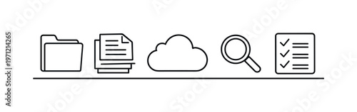 Digital document management and paperless workflow for organizing files and improving efficiency in modern offices, folder, document stack, cloud