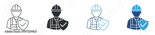 Construction Worker Safety Icon Set, Engineer Protection and Workplace Security Symbols, Industrial Worker Safety Icons, Vector Illustration