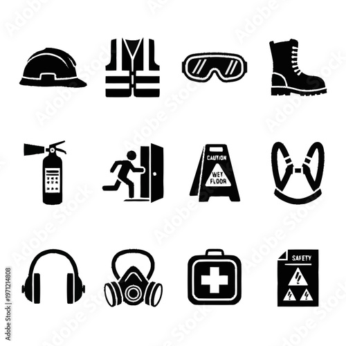 Safety equipment and protective gear vector illustration with refined detail and versatile visual appeal, ideal for product pages, manuals, tutorials,