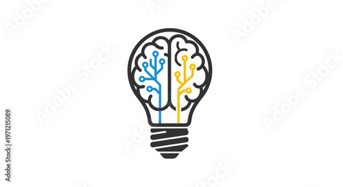 Conceptual illustration of innovation and technological brainpower embodied in lightbulb