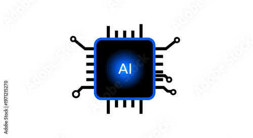 Illustration of an AI Integrated Circuit with a Glowing Core Displaying the Abbreviation
