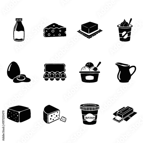 Dairy food and drink icons vector illustration with refined detail and versatile visual appeal, ideal for product pages, manuals, tutorials,
