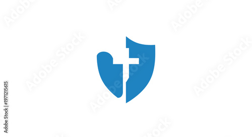 Minimalist Christian Icon Depicting a Cross Enshrined Within a Shield Emblem Graphic