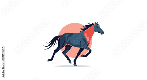 A stylized illustration of a running horse with a vibrant color palette against a white backdrop
