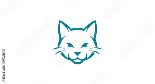 Minimalist feline icon design in teal outline on a clean white background