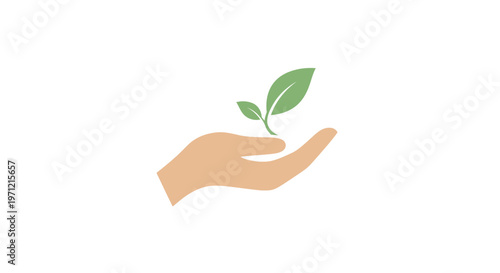 Minimalistic illustration of a hand holding a sprouting plant representing growth and nature