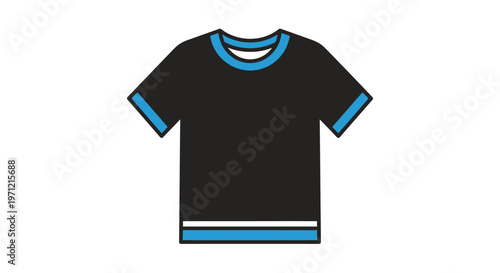 Minimalist Graphic Depiction of a Black T-shirt with Blue Trim and Detailing