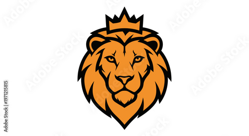 A regal lion head logo wearing a crown in a striking orange and black design