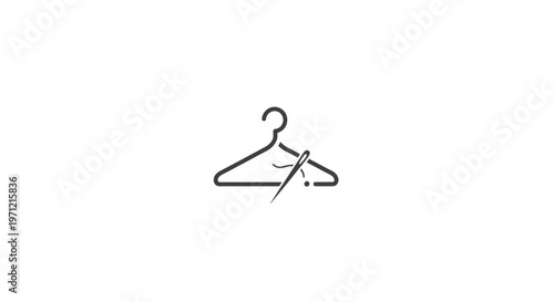 Minimalist Tailoring Logo: Hanger and Needle, Representing Fashion Design and Sewing