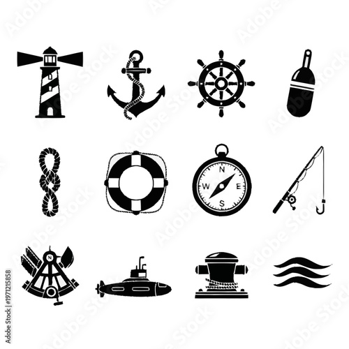 Modern Nautical icons and symbols design with clean styling and clear functional character, created for brochures, presentations, websites, and branding