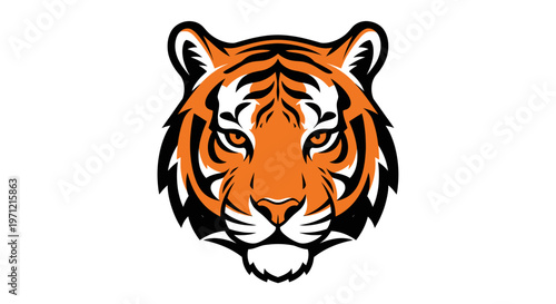 A stylized tiger head in bold colors on a white background, perfect for logos