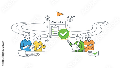 A clear workflow validation scenario where a team checks that tasks meet requirements before moving forward during a planning session, centered around