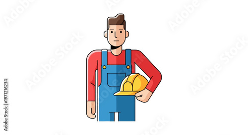 Construction Worker Holding Hard Hat Icon - Professional Builder Illustration