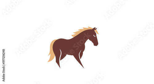 Minimalist representation of a brown horse with tan mane and tail against a white background