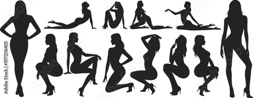 Assortment of female figure silhouettes in various elegant and dynamic poses women
