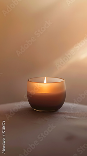 Candle in the dark, candle in the spa, candle isolated on brown background 
