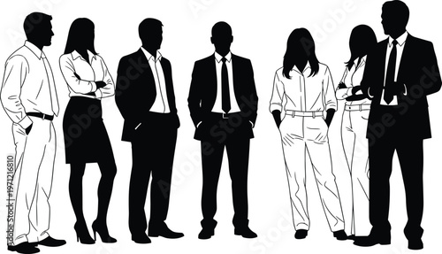 Diverse Business People Silhouettes in Formal Wear on White Background vector illustration