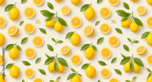 Seamless Lemon Pattern Background With Bright Yellow Citrus Design