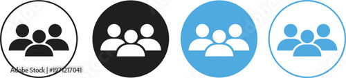Set of four icons representing groups of people in circles symbol community