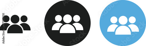 Slika na platnu Three Stylized Icons of a Group of People in Black, White, and Blue Color Variat