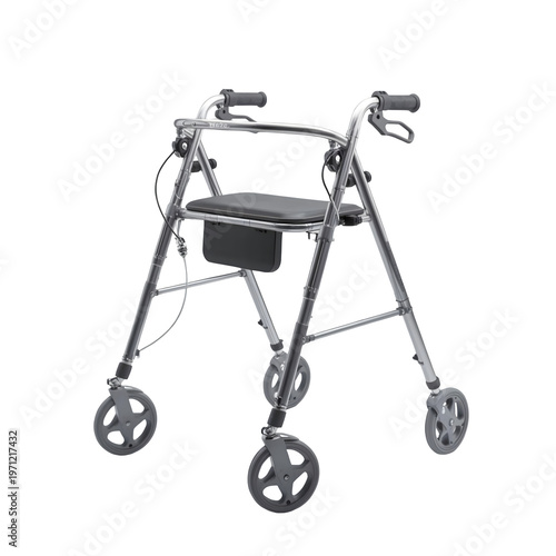 Adjustable walker frame for patient support on white background