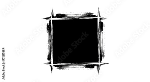 Black square frame with rough brush strokes, grunge design element