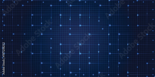 Abstract blue digital grid background with glowing light particles