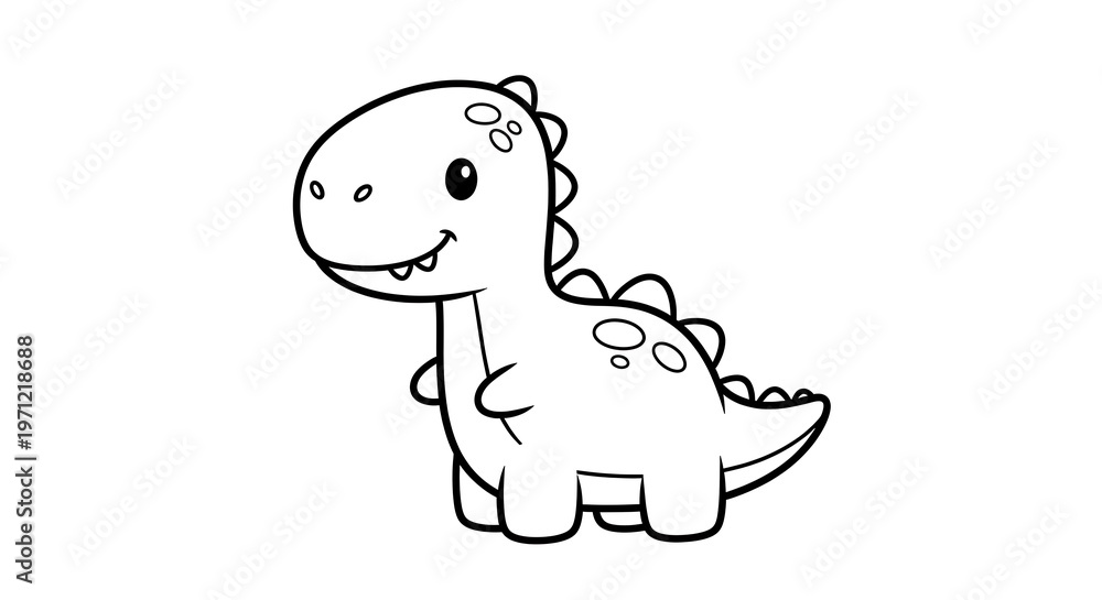 Fototapeta premium Cute Cartoon Dinosaur Illustration in Black and White Outline