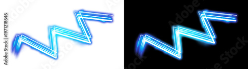 Modern Blue Glowing Zigzag Light Lines on Transparent and Black Backgrounds