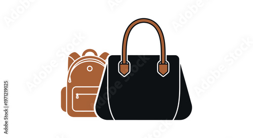 Illustration depicting a backpack and handbag, ideal for fashion or lifestyle imagery