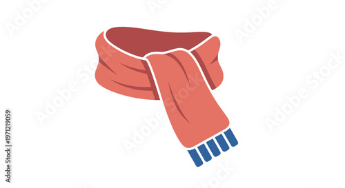 A stylized illustration of a coral scarf with blue fringe and a white outline
