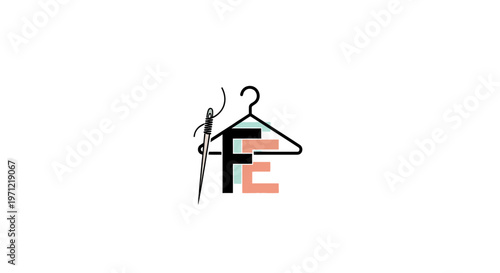 Minimalist Fashion Logo Design Featuring Needle, Hanger, and Initial Letters