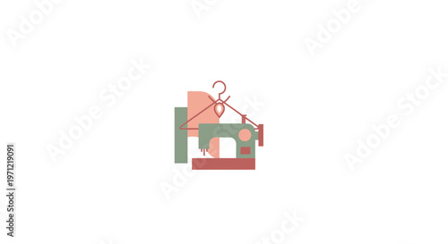 Abstract illustration depicting sewing, tailoring, fashion, and the craft of garment construction