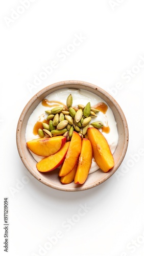 Fresh Greek Yogurt Bowl with Peaches and Pistachios