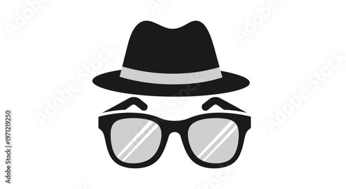 Minimalist Spy Illustration Depicting Intrigue and Secretiveness with Hat and Glasses Graphic