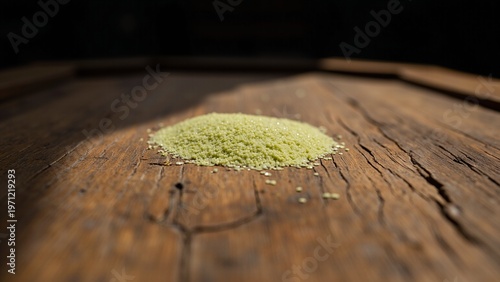 Selective Focus on Stevia Granules on Weathered Oak Table