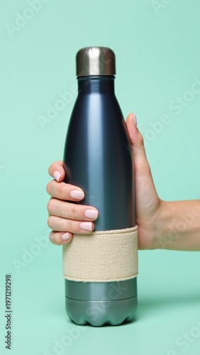 Eco-Friendly Phantom Blue Aluminum Bottle in Female Hands