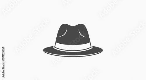 Minimalist monochrome image of a classic fedora hat isolated on a plain white backdrop