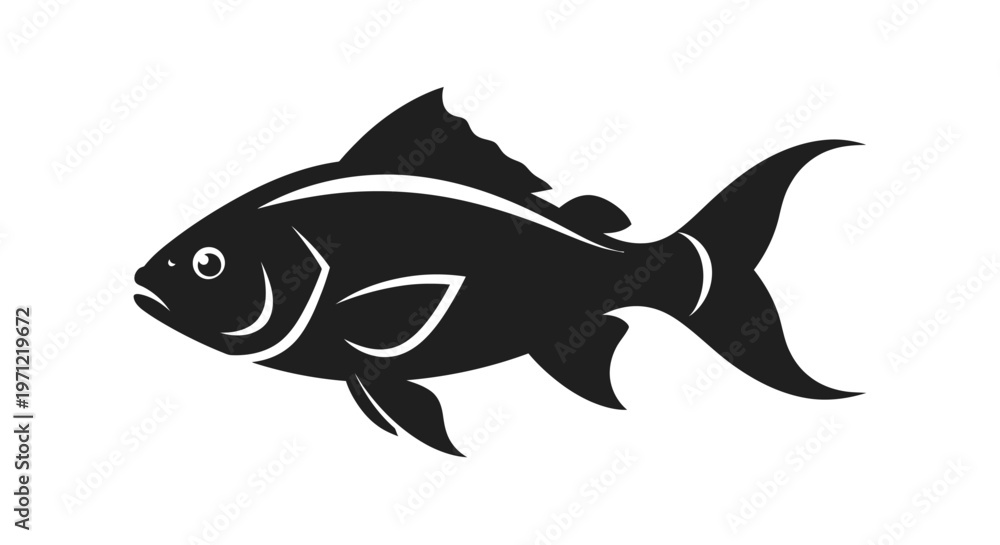 Fototapeta premium Minimalist graphic fish silhouette in black and white, suitable for various design projects