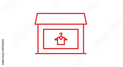 Minimalist storefront illustration depicting a clothing shop, with hanger and shirt icon