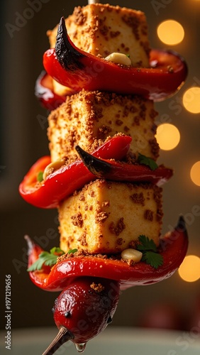 Sizzling Charred Tofu and Pepper Skewers