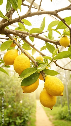 Fresh Delightful Lemons on Branches