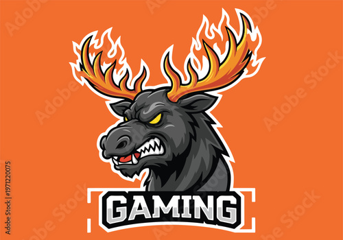 Flaming moose gaming mascot logo design: Gaming logo - Gaming Mascot - esport mascot vector illustration  Logo, Mascot, E-Sport, vector mascot - Mascot Logo