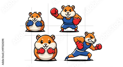 Cartoon hamster boxer set sport competition illustration