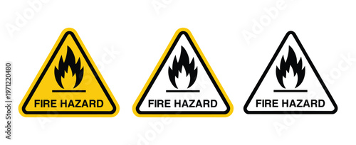 Free Download Fire Hazard Warning Signs Collection - Flammable Material Triangle Symbols - Industrial Flame Alert Icons in Yellow, White, and Black. - GFXLoad