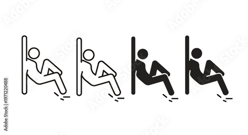Series of minimalist icons showing a person seated in a row of seats with varying backrests.
