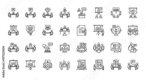Collection of lineart icons depicting various devices and actions for UI design.