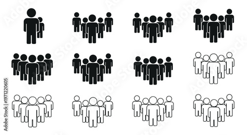Group silhouettes of people standing in clusters and gatherings.